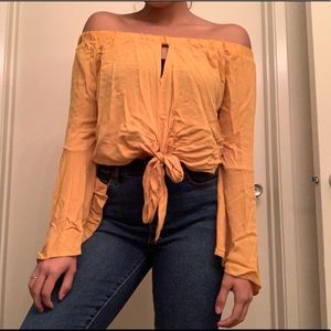Yellow off the shoulder crop with bell sleeves ❤️